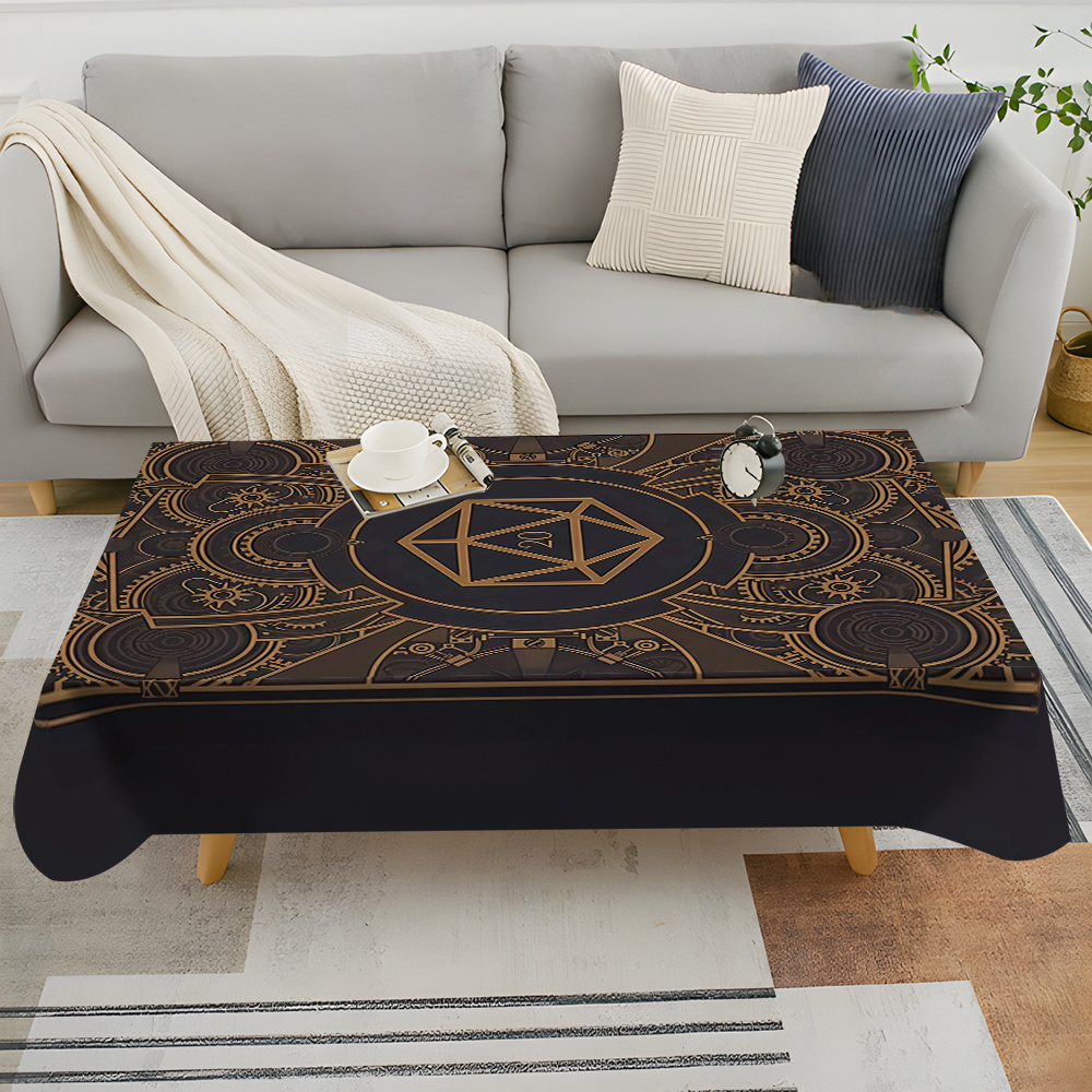 Home Textiles - مفرش طاولة بنمط التروس الذهبية السوداء
