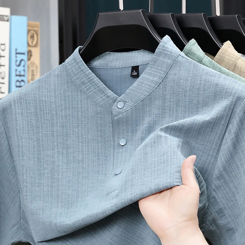 قميص رجالي صيفي بياقة واقفة وأ - مراجعة Home Textiles وسعره