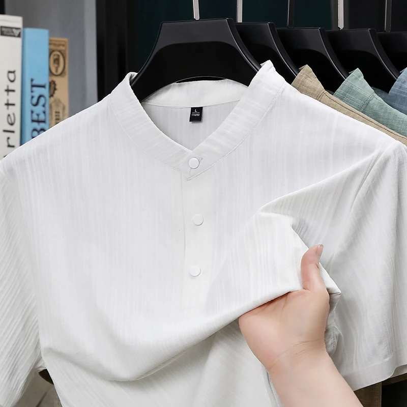 قميص رجالي صيفي بياقة واقفة وأ - مراجعة Home Textiles وسعره